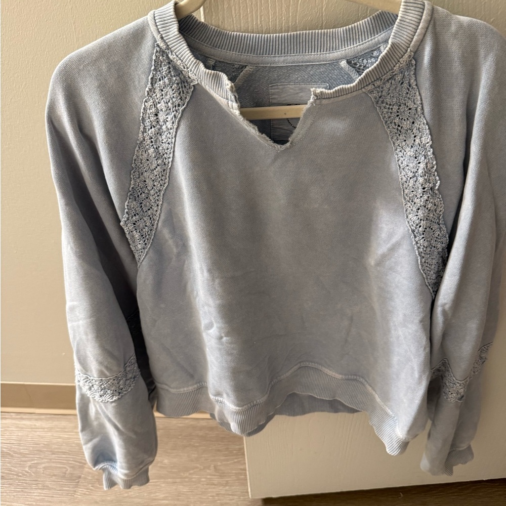 Aerie Light Blue Lace Accent Top